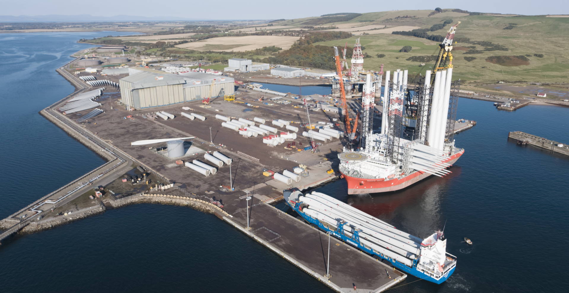 Jacket structures stored at the Port of Nigg