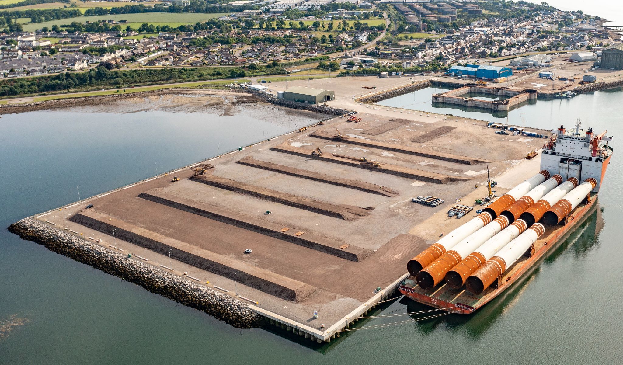 XXL monopiles being delivered to Port of Cromarty Firth for the Moray West project